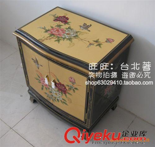 中式家具 漆器 金箔 手繪彩繪 兩門 擺設(shè)柜 床頭柜c010