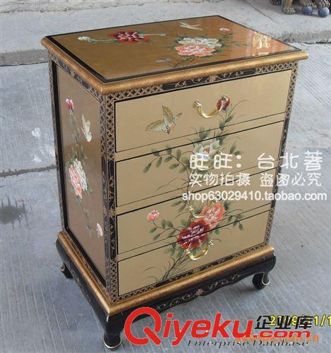 田園家具 中式漆器金箔 手繪彩繪 四斗柜 玄關(guān)柜n015