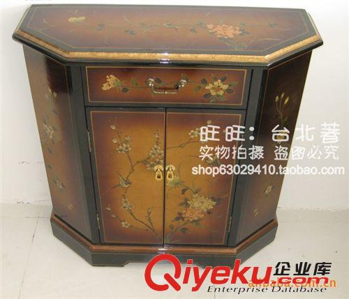 田園家具 中式漆器金箔 手繪彩繪 一斗兩門玄關(guān)柜門廳柜c021