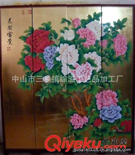 花開富貴漆畫屏風牡丹花金箔工藝畫屏風家居屏風折疊屏風隔斷屏風