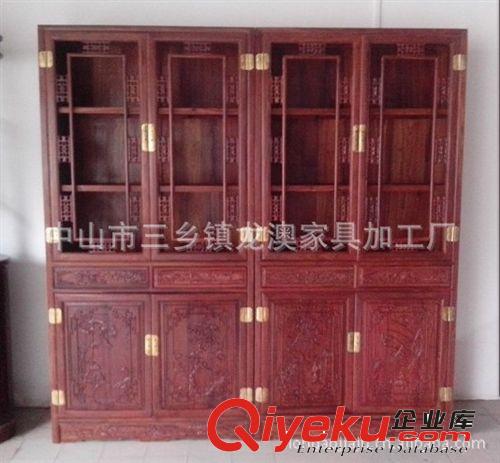 仿古家具，紅木家具，小葉紅檀四季花書柜 玻璃柜