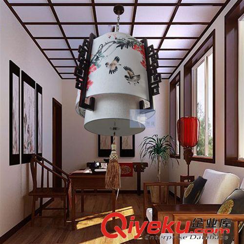 【烈風】國畫羊皮吊燈 中式木藝裝飾燈 L3016臥室客廳節能燈原始圖片2