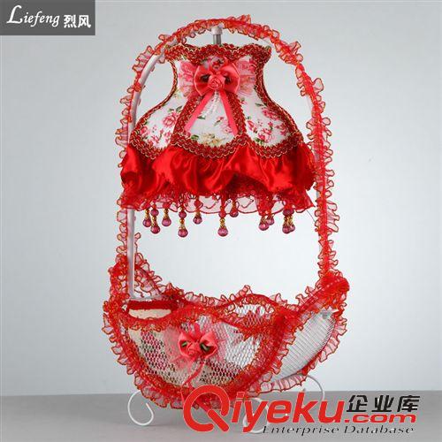 紅色花臺燈批發(fā)床頭燈書房臥室燈結(jié)婚溫馨浪漫布藝燈具燈飾LHT021