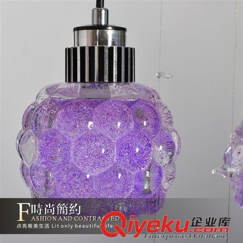 歐可照明 創(chuàng)意四頭水晶LED吊燈 餐廳飯廳吊燈 紫色玻璃燈原始圖片3