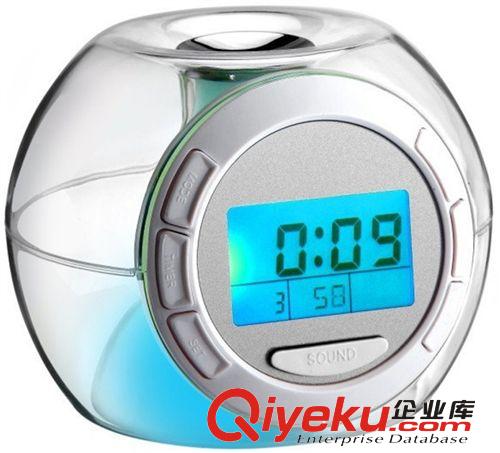 qqcx炫彩蘋果鐘 超大LCD數(shù)字屏顯示設計七彩萬年歷自然聲鬧鐘原始圖片2