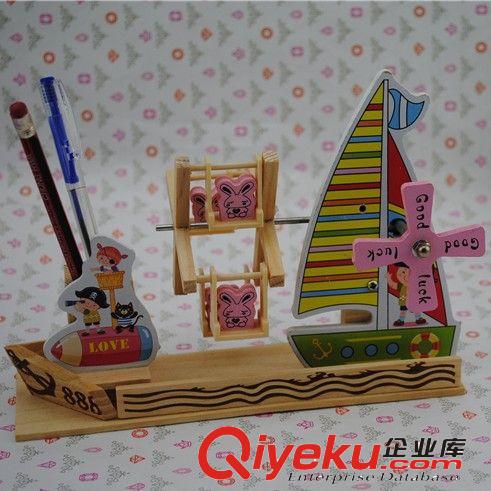 可愛童趣筆筒音樂風車 高級手工木制禮品小擺件 送小朋友學習禮物原始圖片2