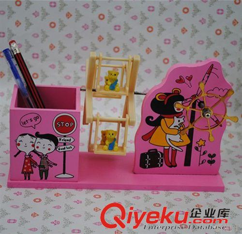 可愛童趣卡通筆筒 手工木制禮品書桌小擺件 送女生學習生日禮物
