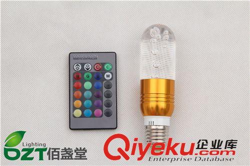 RGB七彩水晶燈泡16色遙控變色燈 E27 3W節能背景燈可調光-熱狗