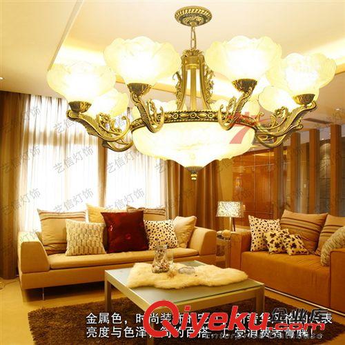 廠家供應 簡歐吊燈客廳8頭 美式鐵藝別墅復式樓復古金黃色燈具089原始圖片3