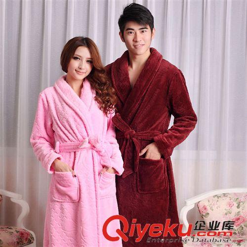 情侶睡袍 男士居家服珊瑚絨睡衣秋冬男/女浴袍純色加厚浴衣家居服原始圖片2