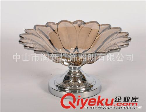 中山廠家批發(fā)水晶玻璃果盤 干邑色家居工藝品 圓形 MS1934原始圖片3