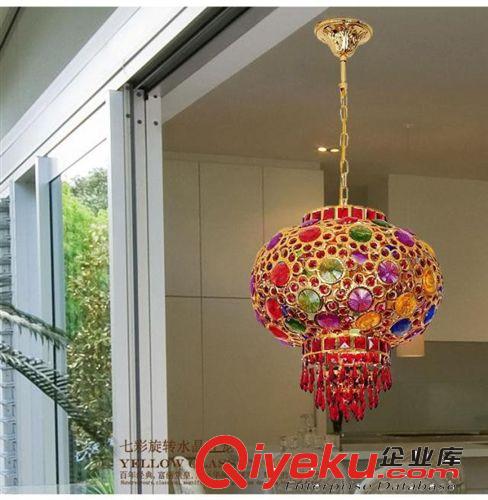 水晶太陽花七彩360度旋轉(zhuǎn)燈籠餐廳陽臺(tái)飯店喜慶紅燈籠吊燈30CM原始圖片2