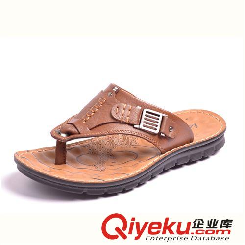 2014新款夏季zp休閑外貿(mào)涼拖鞋 牛皮縫線沙灘鞋 男士夾腳人字拖原始圖片2