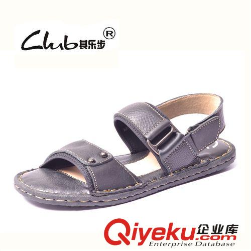 2014新款zp品牌男涼鞋批發(fā) 外貿(mào)頭層牛皮縫線沙灘鞋 中老年涼拖原始圖片2