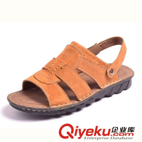 2014新款zp品牌男涼鞋批發(fā) 外貿(mào)頭層牛皮縫線沙灘鞋 中老年涼拖