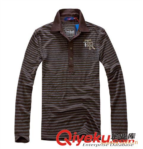 2011男式秋裝新款 品牌商務(wù)男裝 全棉舒適條紋翻領(lǐng)男士長袖T恤原始圖片3