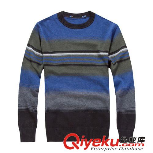 【戈德堡zp折扣】毛衫  秋裝條紋休閑毛衣 圓領毛衣 男士羊毛衫原始圖片2