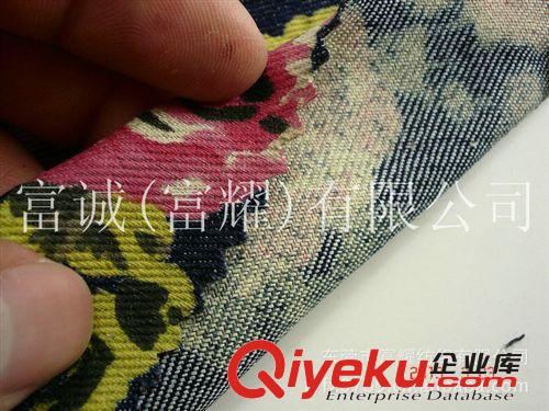 2013年流行特色噴繪水彩印大玫瑰花彈力黑底牛仔布扎染拔印牛仔布原始圖片3