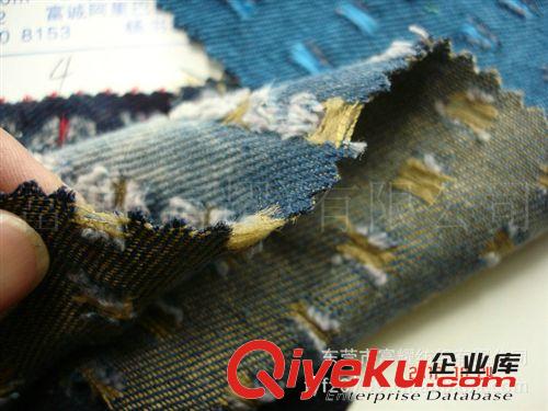 滌棉洗水牛仔沖孔牛仔 雙色沖孔扎花牛仔布打孔染色爛花牛仔布原始圖片2
