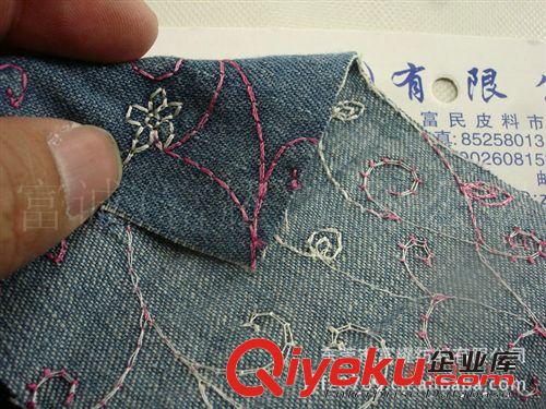 供應(yīng)提花牛仔布刺繡牛仔布“七彩腰果”面料 雙色牛仔布箱包面料