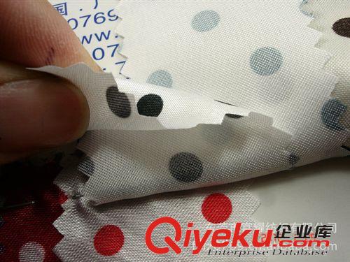 色丁印花布仿真絲印圓點全滌仿真絲印花化纖里布童裝箱包飾品面料原始圖片2