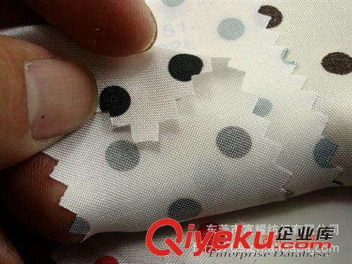 色丁印花布仿真絲印圓點全滌仿真絲印花化纖里布童裝箱包飾品面料原始圖片3