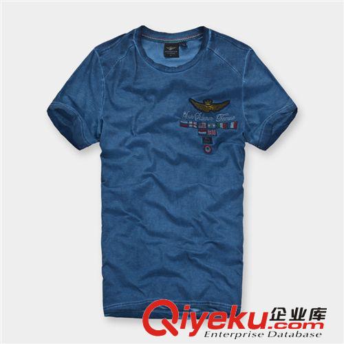 新款空軍一號萊圓領(lǐng)男短袖T恤 卡彈力重工復(fù)古水洗件染 代發(fā) 批發(fā)原始圖片3