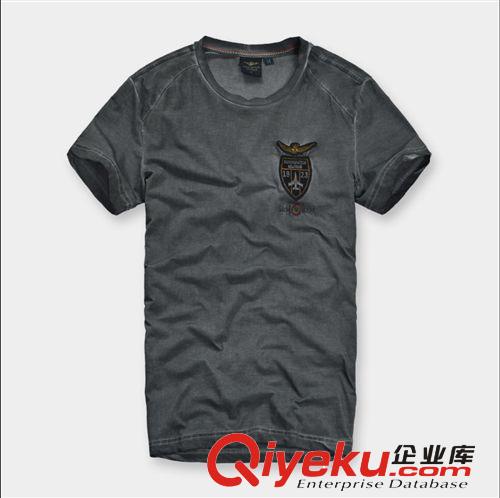 新款空軍一號V領(lǐng)男短袖T恤 萊卡彈力重工復(fù)古水洗件染 代發(fā) 批發(fā)原始圖片2