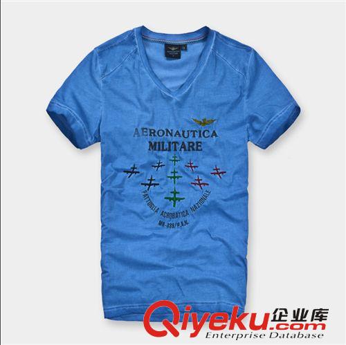 新款空軍一號(hào)萊卡彈力重工復(fù)古水洗件染V領(lǐng)男短袖T恤代發(fā)批發(fā)原始圖片3