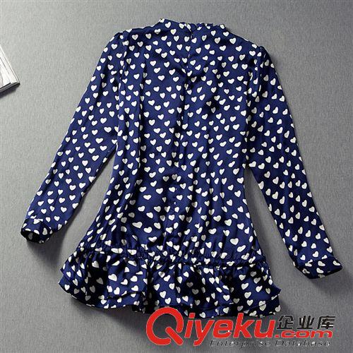 2014春裝新款深藍色心形波點裙 歐美女裝新品連衣裙 8836原始圖片3