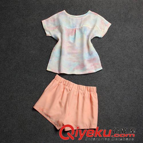 歐洲站夏套裝 七彩云紋渲染上衣+休閑短褲兩件套88110原始圖片2