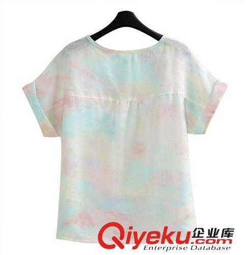 歐洲站夏套裝 七彩云紋渲染上衣+休閑短褲兩件套88110原始圖片3