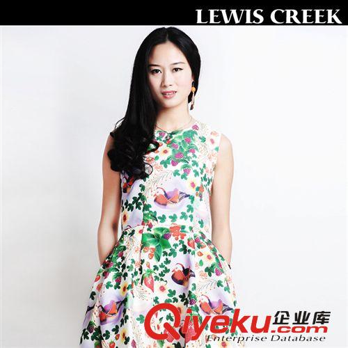 新款無袖連衣裙 李小冉明星同款海底印花連衣裙 8860