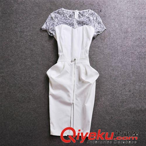歐美女裝新品 時尚拉鏈性感短袖蕾絲開叉連衣裙 8863原始圖片2