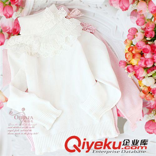 崎珞花品牌童裝 女童針織毛衣 兒童純棉打底毛衣 高領(lǐng)蕾絲不起球原始圖片2