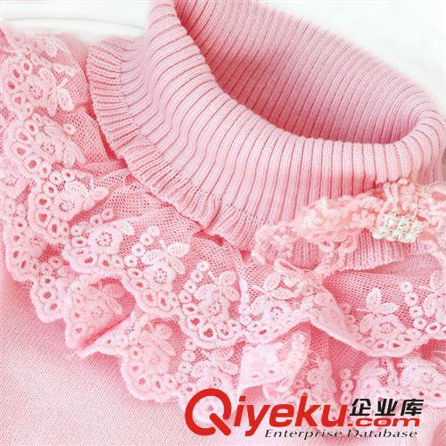 崎珞花品牌童裝 女童針織毛衣 兒童純棉打底毛衣 高領(lǐng)蕾絲不起球原始圖片3
