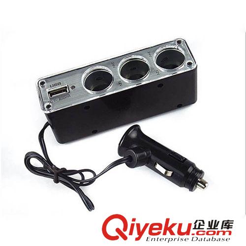 0096 汽車(chē)一拖三點(diǎn)煙器 12V帶USB 一分三車(chē)載電源分配器 廠家直銷