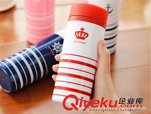 新款時(shí)尚條紋海軍風(fēng)雙層保溫杯 隨手杯 防漏水杯子原始圖片2