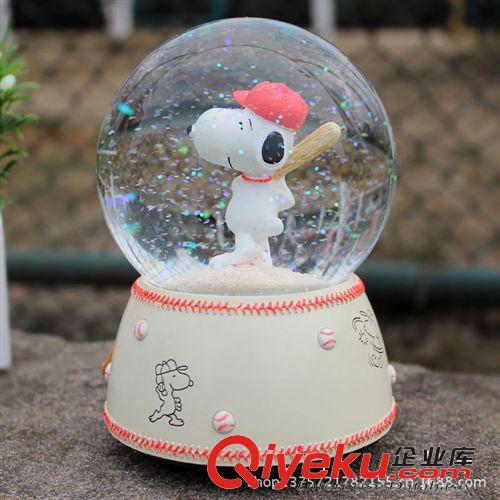 史努比元旦禮物生日禮品女彩片雪花旋轉水晶球音樂盒情人節八音盒原始圖片2