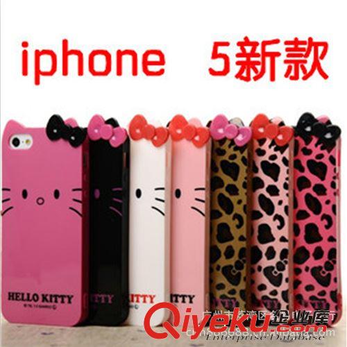 新款 Kitty 豹紋 蝴蝶結(jié)耳朵 iPhone5 軟殼 手機(jī)殼 可掛繩保護(hù)套