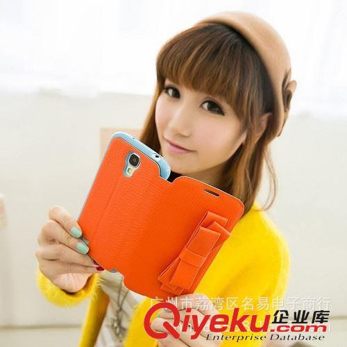 iphone5S 4/s超薄可愛純色十字紋淑女大蝴蝶結(jié)插卡手機(jī)保護(hù)皮套原始圖片3