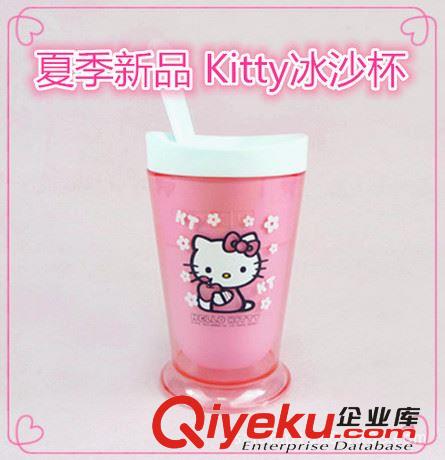 爆款超萌可愛(ài)zphello kitty冰沙杯時(shí)尚卡通塑膠杯KT杯帶攪拌勺