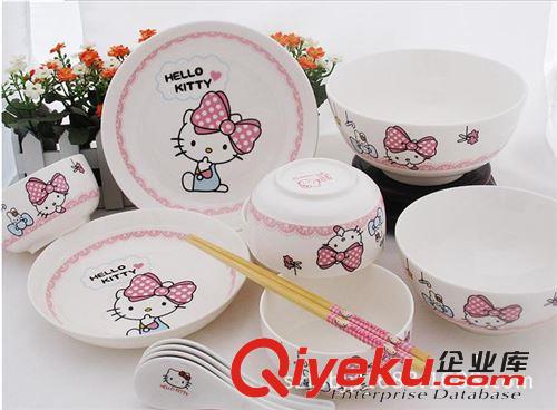 日式創(chuàng)意 hello kitty 凱蒂貓?zhí)沾刹途?飯碗 湯碗 盤子 家庭套裝