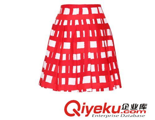 Ochirly歐時力2014新女春裝百搭紅格A字百褶裙短141070870現(xiàn)貨原始圖片2