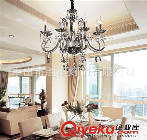 供應新款歐式蠟燭水晶吊燈煙灰 客廳臥室水晶吊燈煙灰色原始圖片2