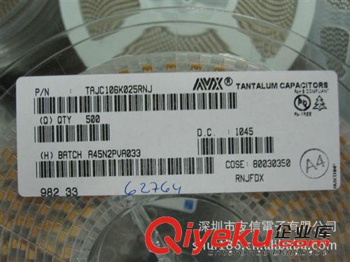 全新原裝進(jìn)口 AVX TAJC106K025RNJ  10UF 25V C型 主營：鉭電容