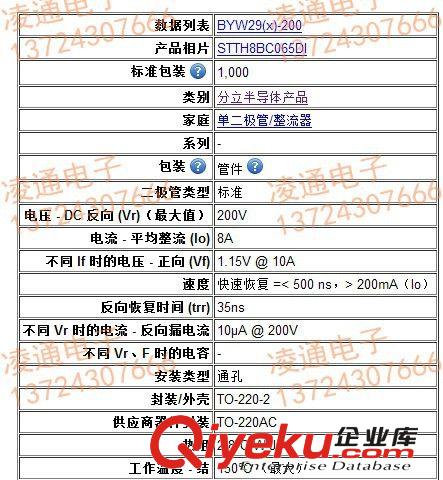 BYW29-200,原裝進(jìn)口，tj供應(yīng)ST品牌快速整流二極管，提供配套原始圖片2
