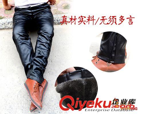 男士皮褲 特厚加厚加絨防風PU皮褲 摩托機車防油韓版中高腰保暖褲原始圖片3