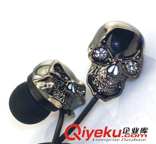 黑色骷髏 魔鬼耳機 金屬耳機 頭骨鑲鉆耳機 紙盒包裝 耳機批發原始圖片2