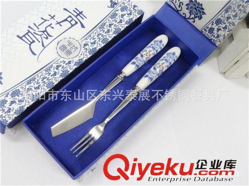陶瓷柄不銹鋼餐具   中國風(fēng)青花瓷餐具   刀叉   韓式餐具套裝原始圖片2